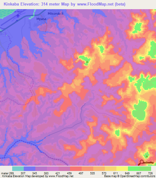 Kinkaba,Congo (Kinshasa) Elevation Map