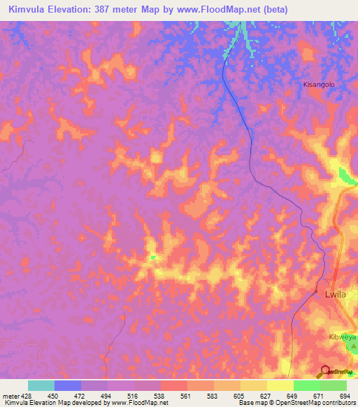 Kimvula,Congo (Kinshasa) Elevation Map