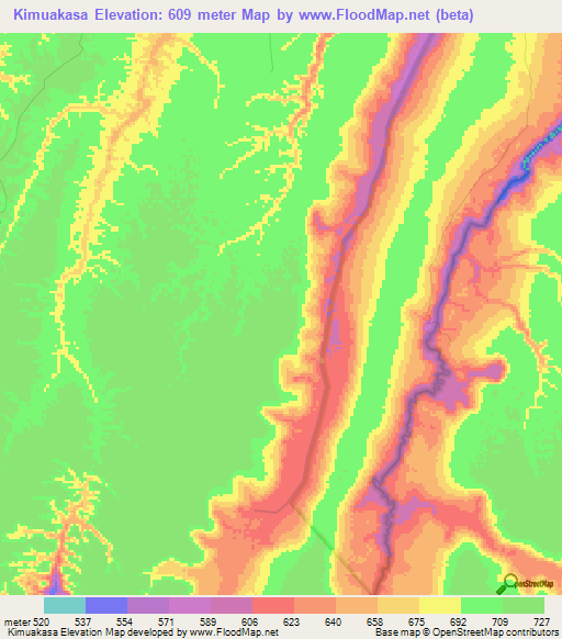 Kimuakasa,Congo (Kinshasa) Elevation Map