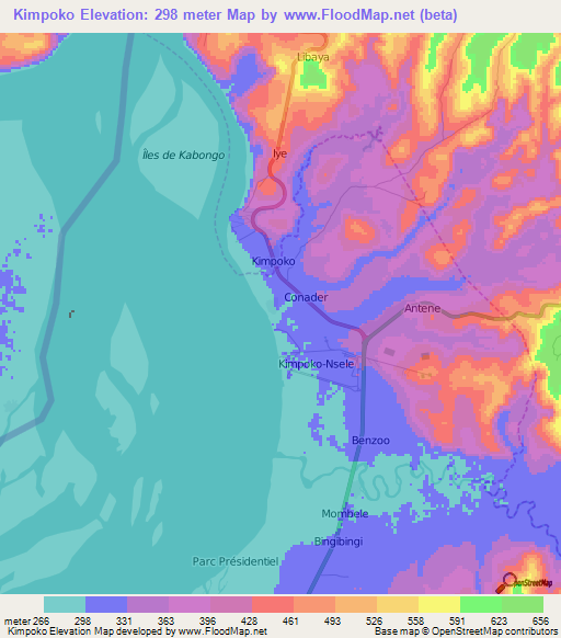 Kimpoko,Congo (Kinshasa) Elevation Map