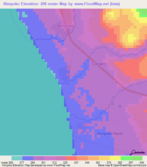 Kimpoko,Congo (Kinshasa) Elevation Map