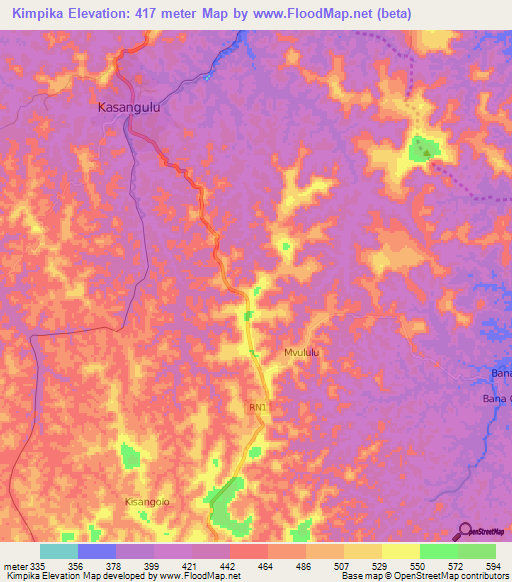Kimpika,Congo (Kinshasa) Elevation Map