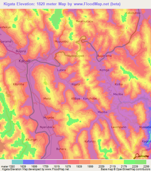 Kigata,Uganda Elevation Map