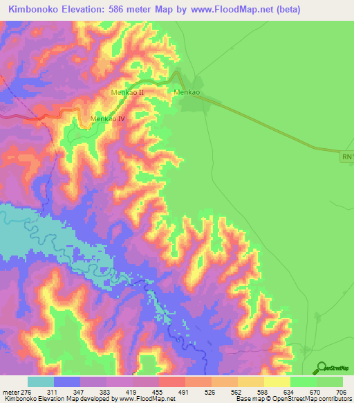 Kimbonoko,Congo (Kinshasa) Elevation Map
