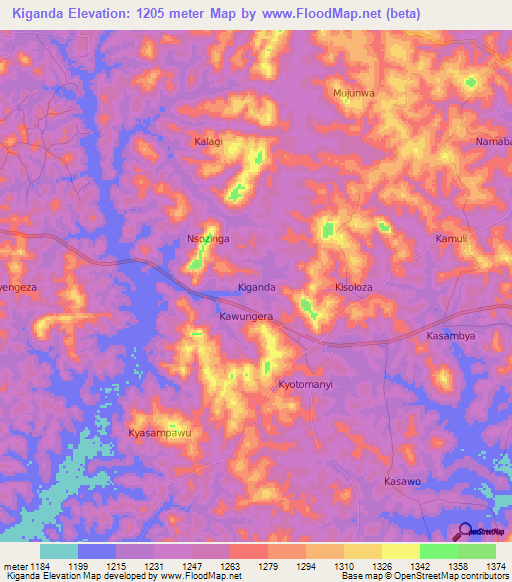 Kiganda,Uganda Elevation Map