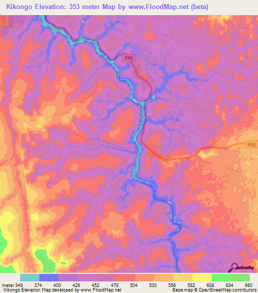 Kikongo,Congo (Kinshasa) Elevation Map