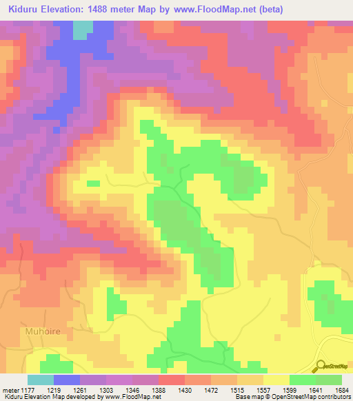 Kiduru,Uganda Elevation Map