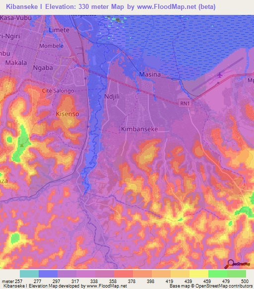 Kibanseke I,Congo (Kinshasa) Elevation Map