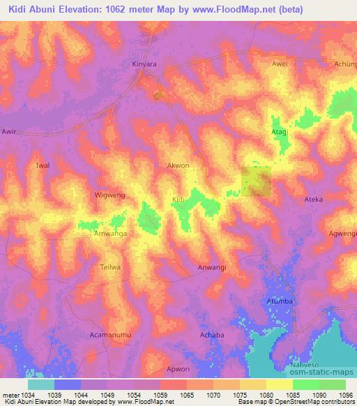 Kidi Abuni,Uganda Elevation Map