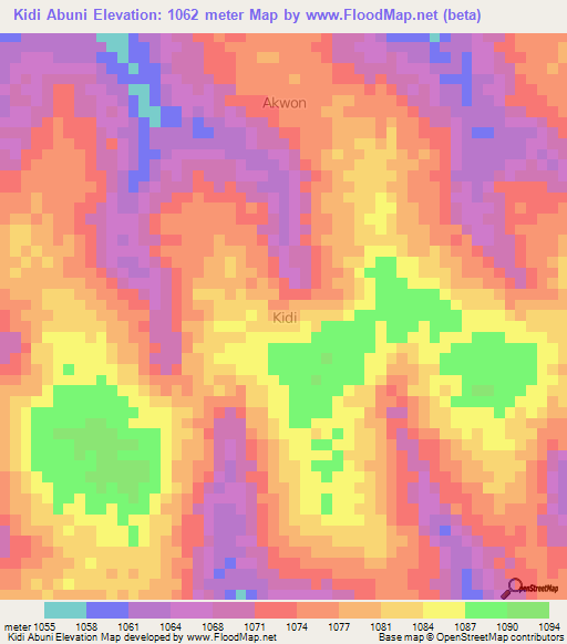 Kidi Abuni,Uganda Elevation Map