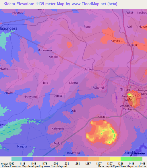 Kidera,Uganda Elevation Map