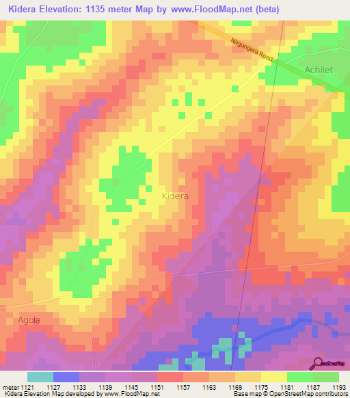 Kidera,Uganda Elevation Map