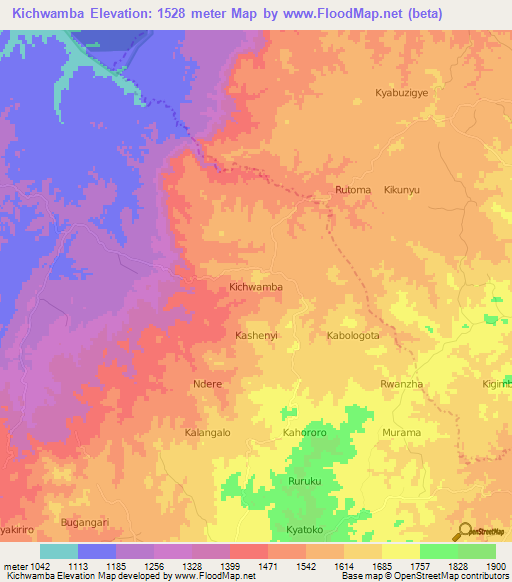 Kichwamba,Uganda Elevation Map