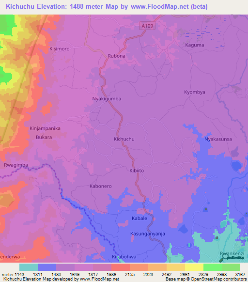 Kichuchu,Uganda Elevation Map