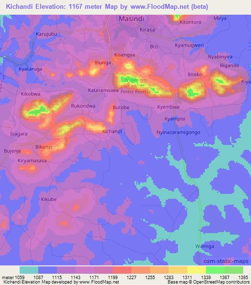 Kichandi,Uganda Elevation Map