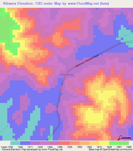 Kibwera,Uganda Elevation Map