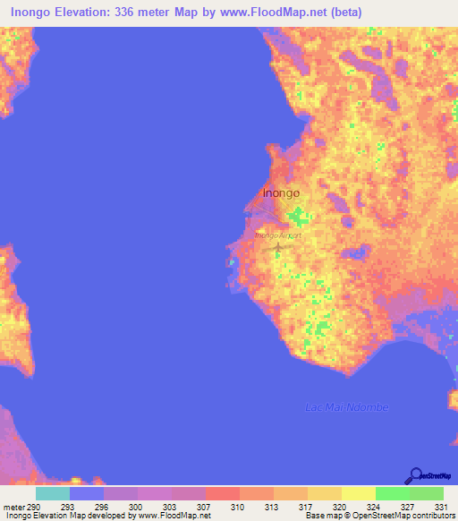 Inongo,Congo (Kinshasa) Elevation Map