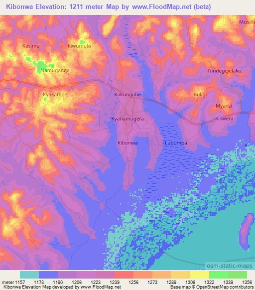 Kibonwa,Uganda Elevation Map