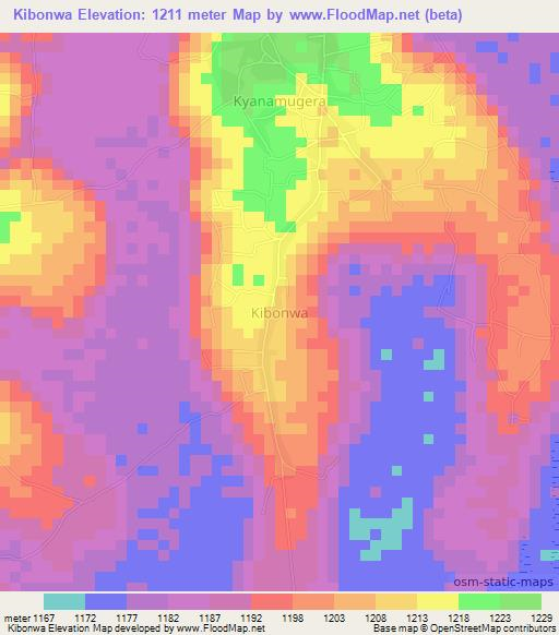 Kibonwa,Uganda Elevation Map