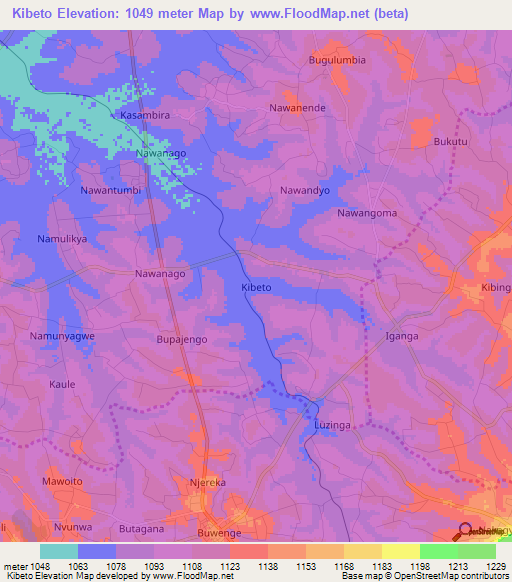 Kibeto,Uganda Elevation Map