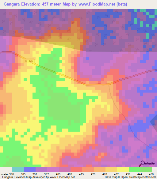 Gangara,Congo (Kinshasa) Elevation Map