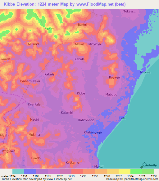 Kibbe,Uganda Elevation Map