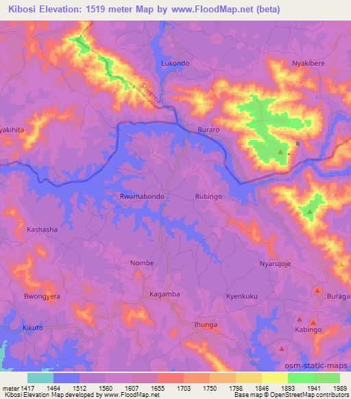 Kibosi,Uganda Elevation Map