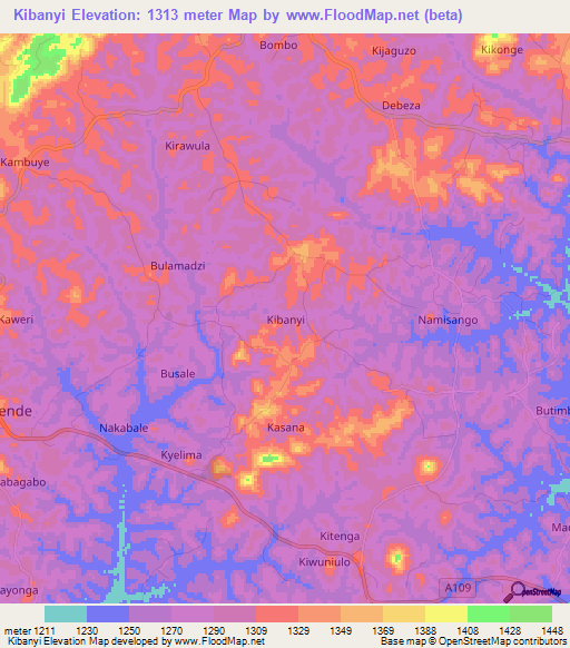 Kibanyi,Uganda Elevation Map