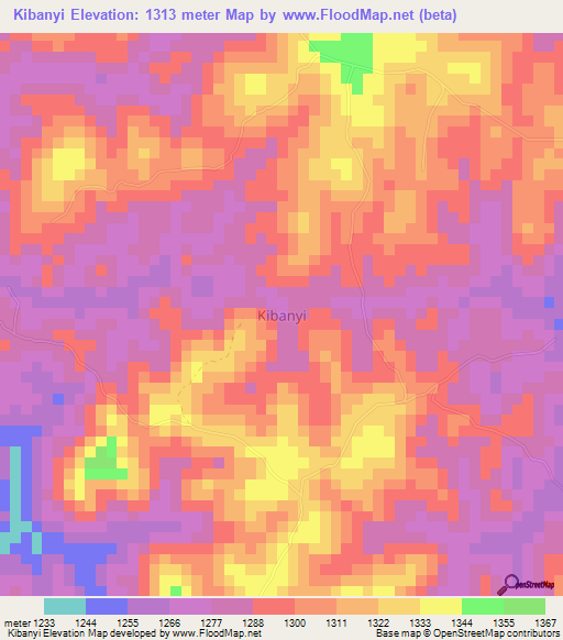 Kibanyi,Uganda Elevation Map