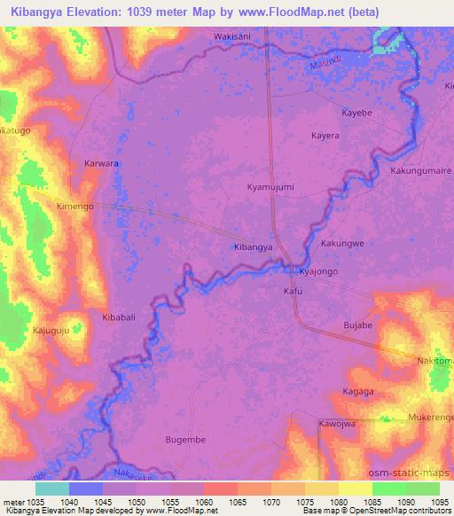 Kibangya,Uganda Elevation Map