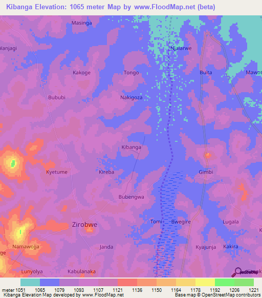 Kibanga,Uganda Elevation Map