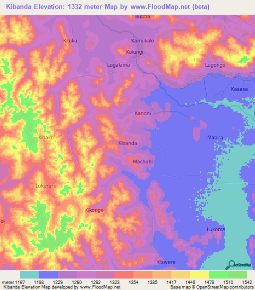 Kibanda,Uganda Elevation Map