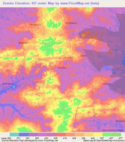 Dombo,Congo (Kinshasa) Elevation Map
