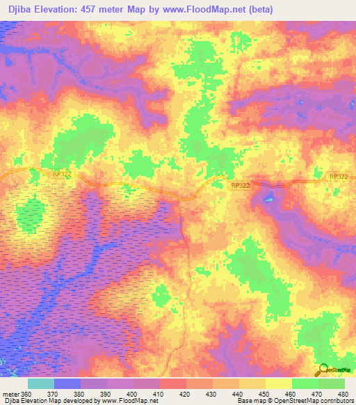 Djiba,Congo (Kinshasa) Elevation Map