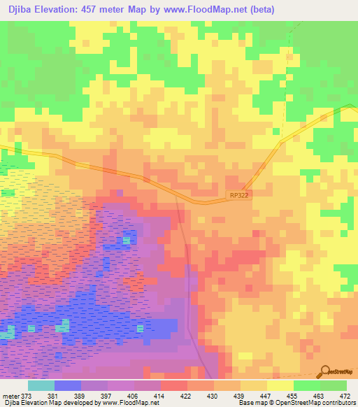 Djiba,Congo (Kinshasa) Elevation Map