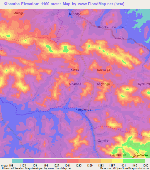Kibamba,Uganda Elevation Map