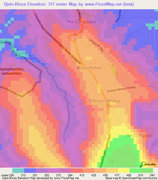 Djelo-Binza,Congo (Kinshasa) Elevation Map