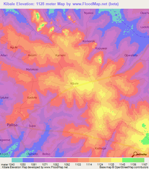 Kibale,Uganda Elevation Map