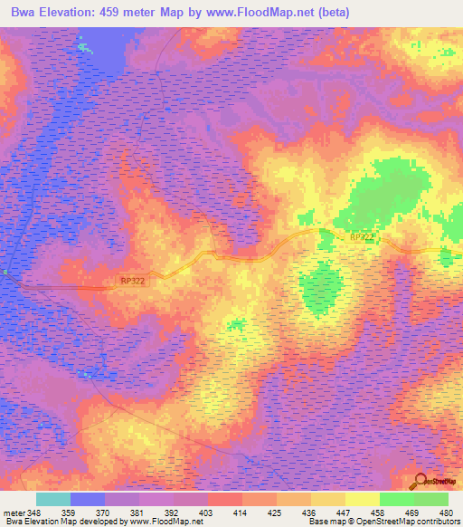 Bwa,Congo (Kinshasa) Elevation Map