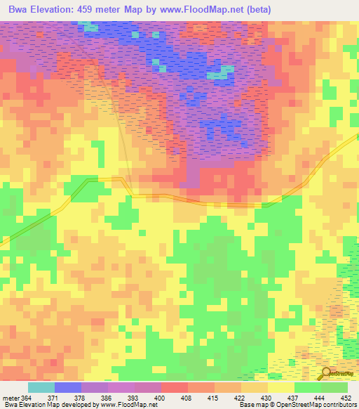 Bwa,Congo (Kinshasa) Elevation Map