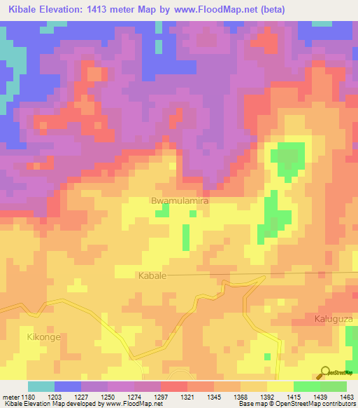 Kibale,Uganda Elevation Map