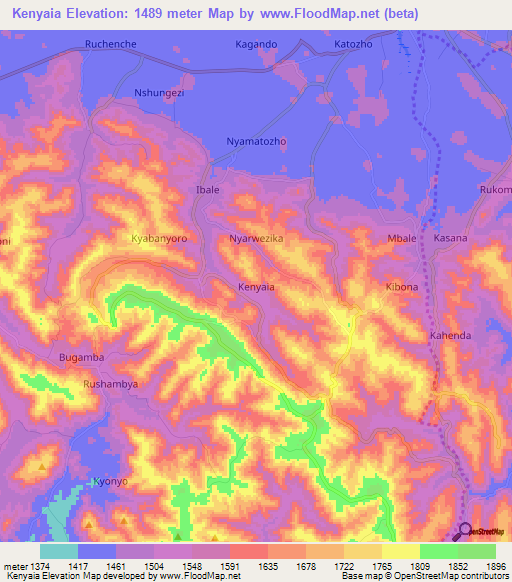Kenyaia,Uganda Elevation Map