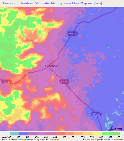 Bosobolo,Congo (Kinshasa) Elevation Map