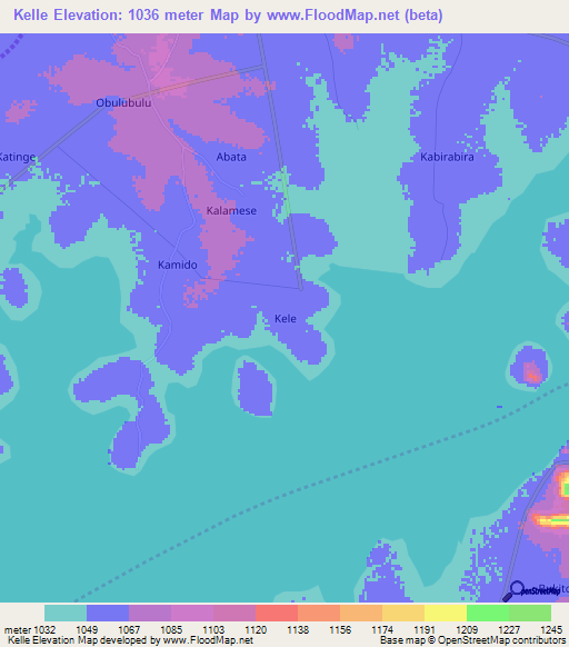 Kelle,Uganda Elevation Map