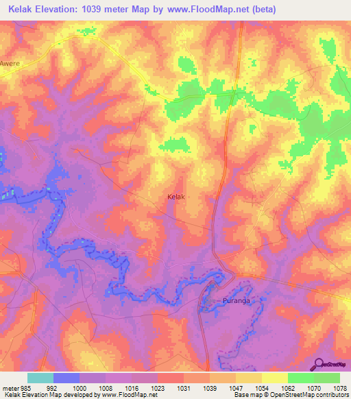 Kelak,Uganda Elevation Map