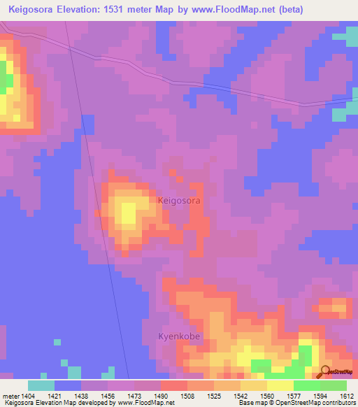 Keigosora,Uganda Elevation Map