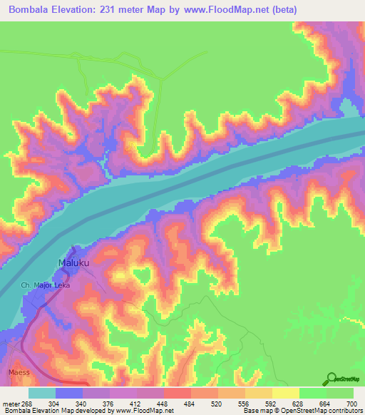 Bombala,Congo (Kinshasa) Elevation Map
