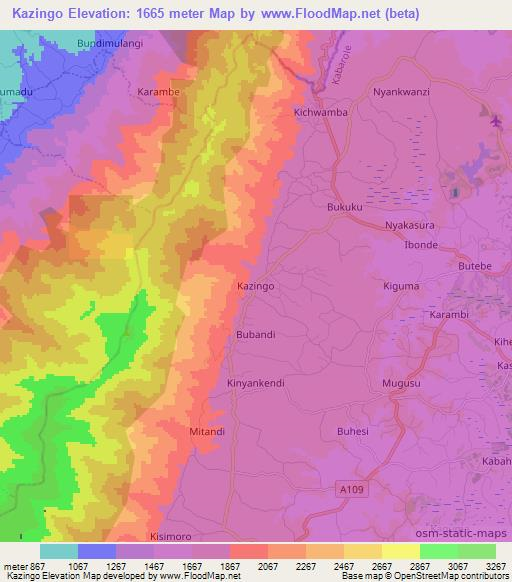 Kazingo,Uganda Elevation Map