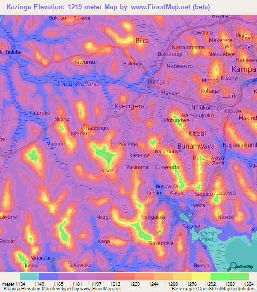 Kazinga,Uganda Elevation Map