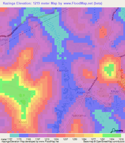 Kazinga,Uganda Elevation Map